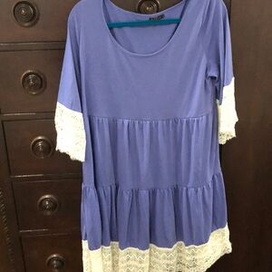Periwinkle Tiered Tunic Dress with Three-Quarter Sleeves